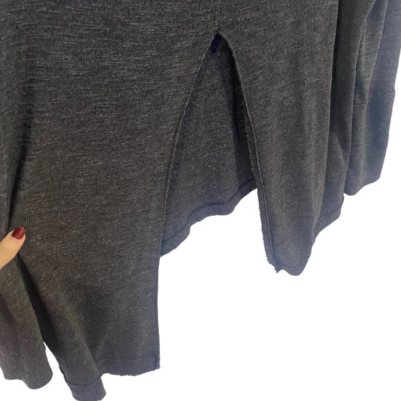 Free People We the Free Long Sleeve Gray Split Back Turtle Top Size M - Picture 3 of 7